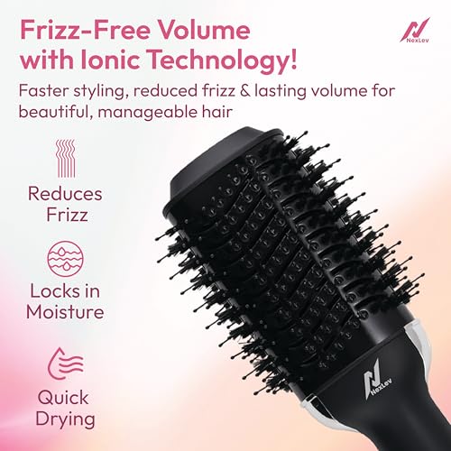 NexLev Ionic Hot Air Brush | 3 in 1 Blow Dryer, Straightener & Styler | 360° Airflow Vents | Ceramic Tourmaline Coated Brushing Head | Tangle Free Bristle | 1200W | 3 Speed & 2 Heat Settings|V-01 - Image 2