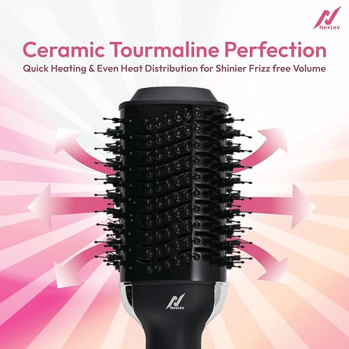 NexLev Ionic Hot Air Brush | 3 in 1 Blow Dryer, Straightener & Styler | 360° Airflow Vents | Ceramic Tourmaline Coated Brushing Head | Tangle Free Bristle | 1200W | 3 Speed & 2 Heat Settings|V-01 - Image 3