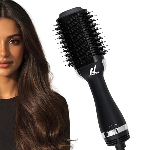 NexLev Ionic Hot Air Brush | 3 in 1 Blow Dryer, Straightener & Styler | 360° Airflow Vents | Ceramic Tourmaline Coated Brushing Head | Tangle Free Bristle | 1200W | 3 Speed & 2 Heat Settings|V-01 - Image 1