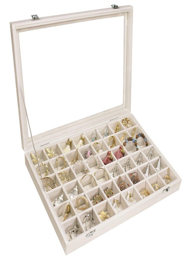 Siveit Velvet Jewelry Tray 48 Grid Jewelry Display Tray Organizer Box with Transparent Lid Rings Earrings Necklaces Pendants Display Box Suitable for Women and Girls (Beige) - Image 1