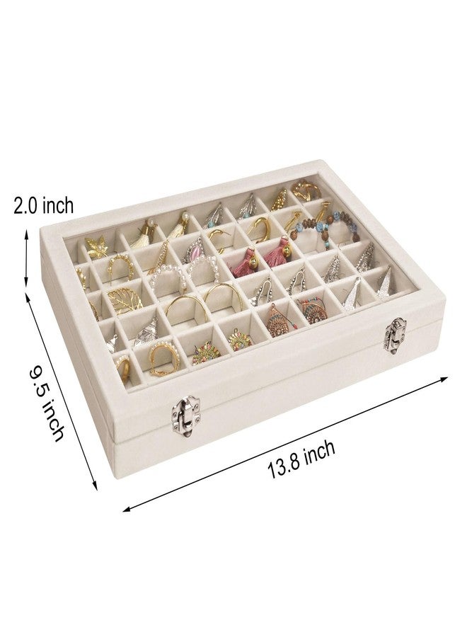 Siveit Velvet Jewelry Tray 48 Grid Jewelry Display Tray Organizer Box with Transparent Lid Rings Earrings Necklaces Pendants Display Box Suitable for Women and Girls (Beige) - Image 2