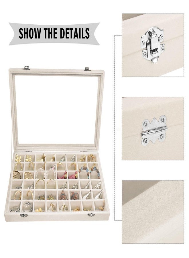 Siveit Velvet Jewelry Tray 48 Grid Jewelry Display Tray Organizer Box with Transparent Lid Rings Earrings Necklaces Pendants Display Box Suitable for Women and Girls (Beige) - Image 4
