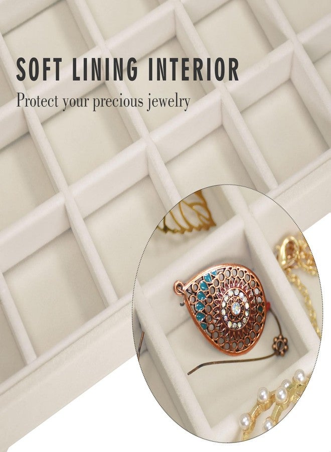 Siveit Velvet Jewelry Tray 48 Grid Jewelry Display Tray Organizer Box with Transparent Lid Rings Earrings Necklaces Pendants Display Box Suitable for Women and Girls (Beige) - Image 3