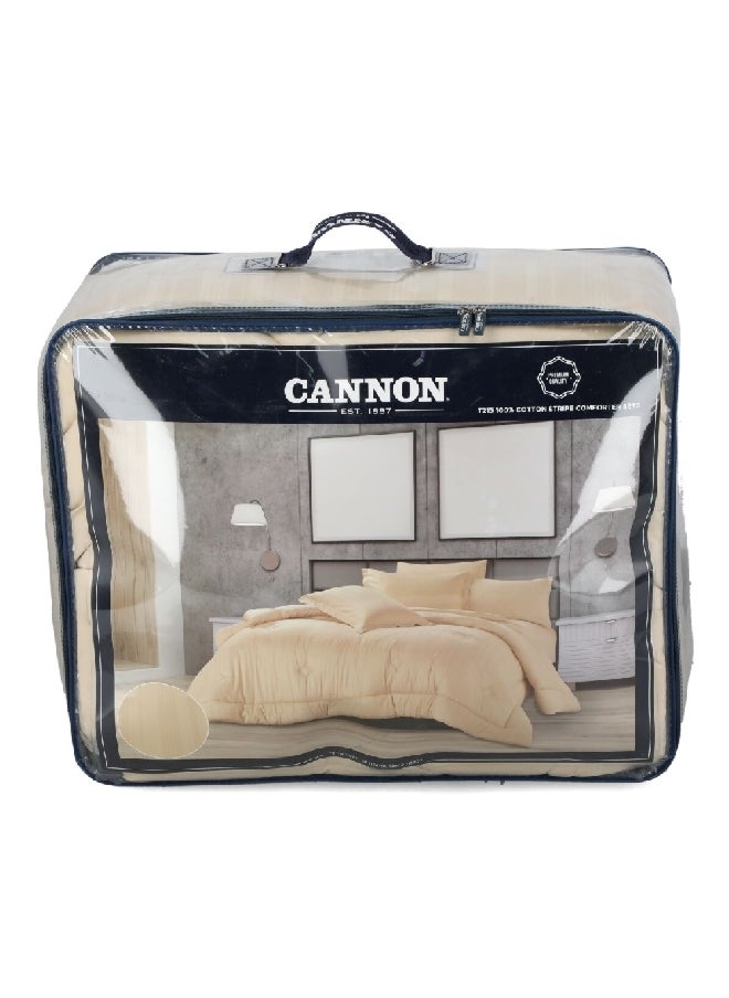 Cannon 3-Piece Premium Quality T215 Cotton Stripe Comforter Set Satin Beige Twin 27.6 x 52.8 x 60 cm CN CT3PCS-BGED  - Image 1