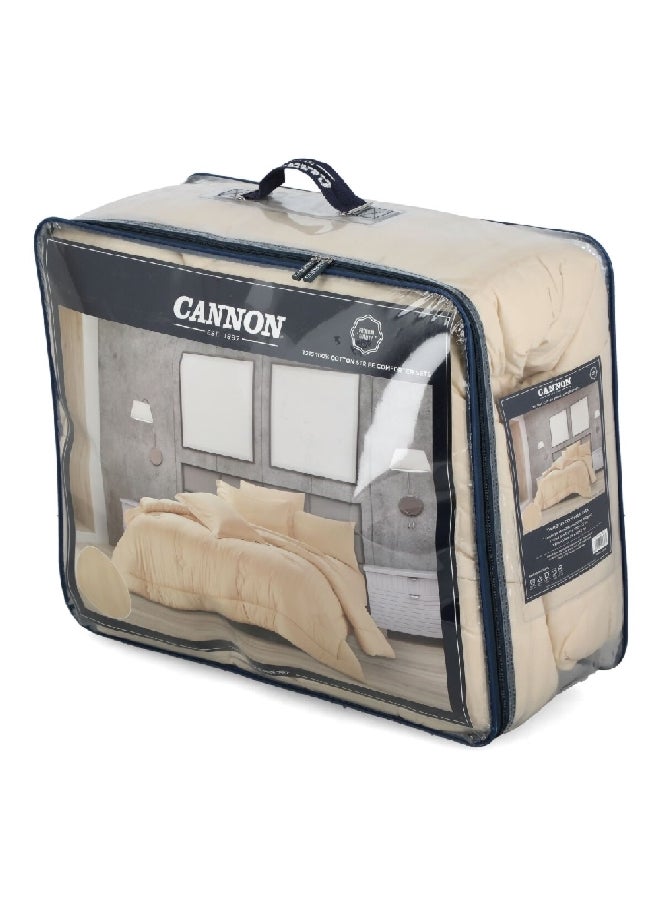 Cannon 3-Piece Premium Quality T215 Cotton Stripe Comforter Set Satin Beige Twin 27.6 x 52.8 x 60 cm CN CT3PCS-BGED  - Image 3