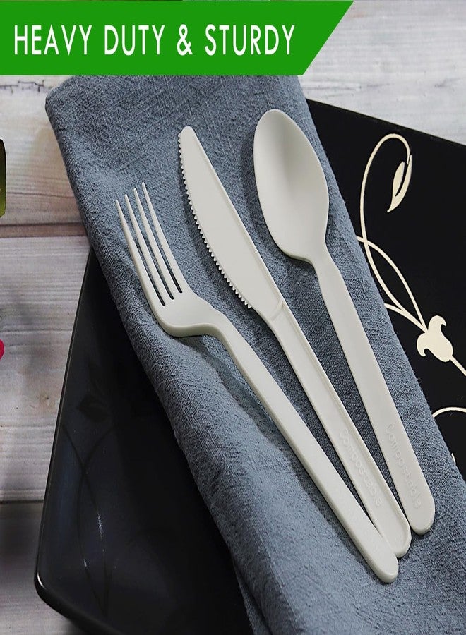 GreenWorks 300 Count 7" Heavy-duty Compostable Cutlery Set,100 Forks 100 Spoons 100 Knives,BPI Certified Large t Disposable Bio-based Cutlery - Image 3