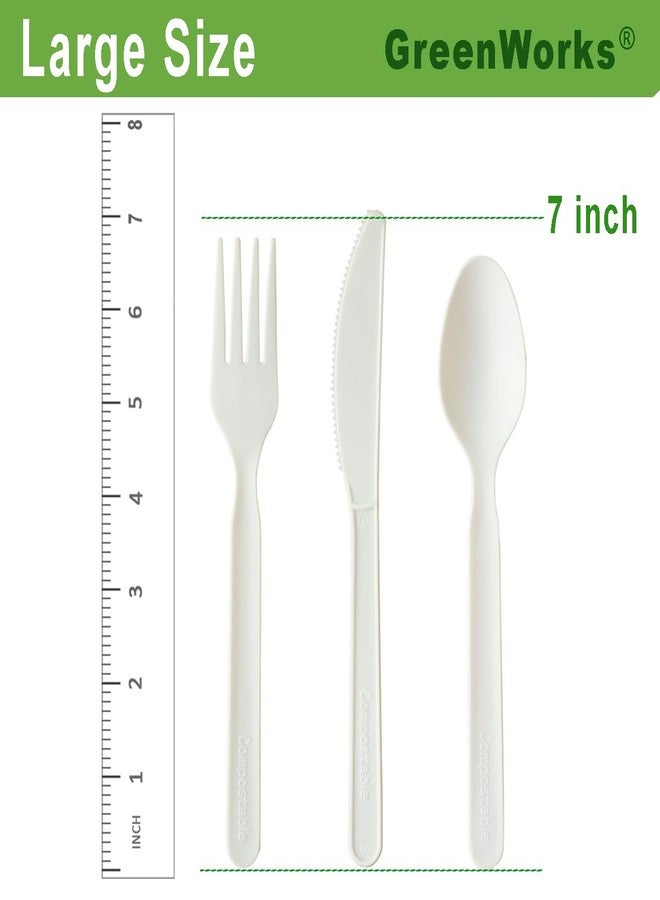 GreenWorks 300 Count 7" Heavy-duty Compostable Cutlery Set,100 Forks 100 Spoons 100 Knives,BPI Certified Large t Disposable Bio-based Cutlery - Image 4