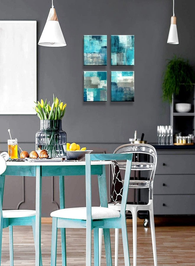 DYYJ Abstract Wall Art Canvas Turquoise and Grey Abstract Art Painting 12x12 inches 4 Pieces Canvas Prints for Bedroom, Living Room, Office - Image 4