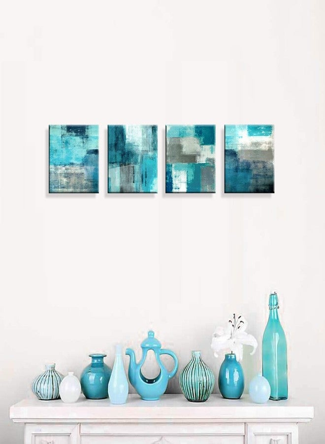 DYYJ Abstract Wall Art Canvas Turquoise and Grey Abstract Art Painting 12x12 inches 4 Pieces Canvas Prints for Bedroom, Living Room, Office - Image 3