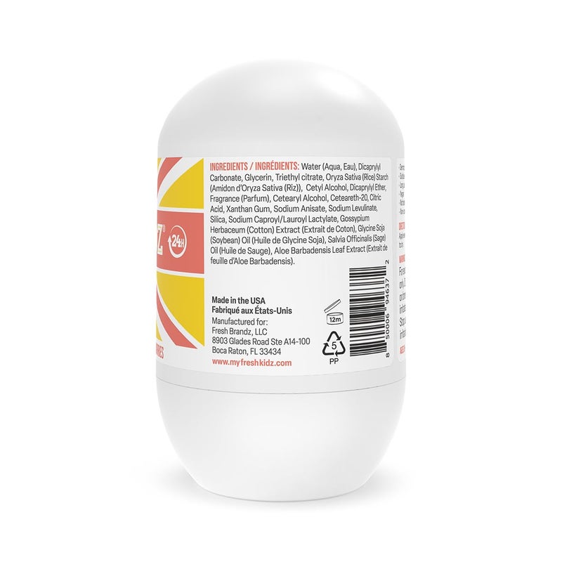 Fresh Kidz Roll On Deodorant for Kids and Teens - Baking Soda and Aluminum-free 24 Hour Protection for Sensitive Skin - Girls "Coral" 1.86 fl.oz. - Image 3