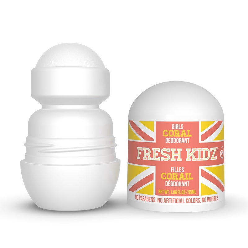 Fresh Kidz Roll On Deodorant for Kids and Teens - Baking Soda and Aluminum-free 24 Hour Protection for Sensitive Skin - Girls "Coral" 1.86 fl.oz. - Image 2