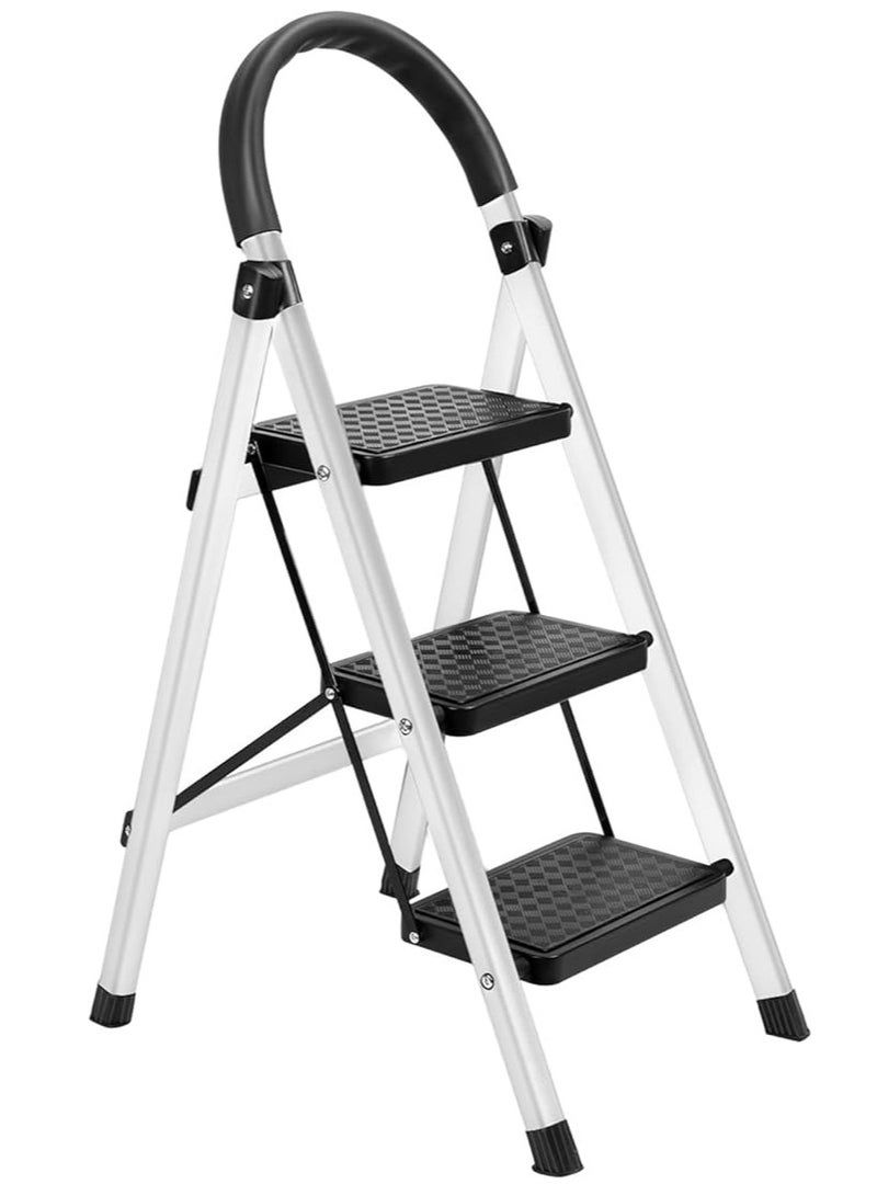 Arabest 3 Step Ladder Folding Step Stool with Wide Anti-Slip Pedal, Sturdy Steel Ladder, 3 Step Stool for Adults Portable Steel Step Stool, 330 lbs Capacity - Image 1