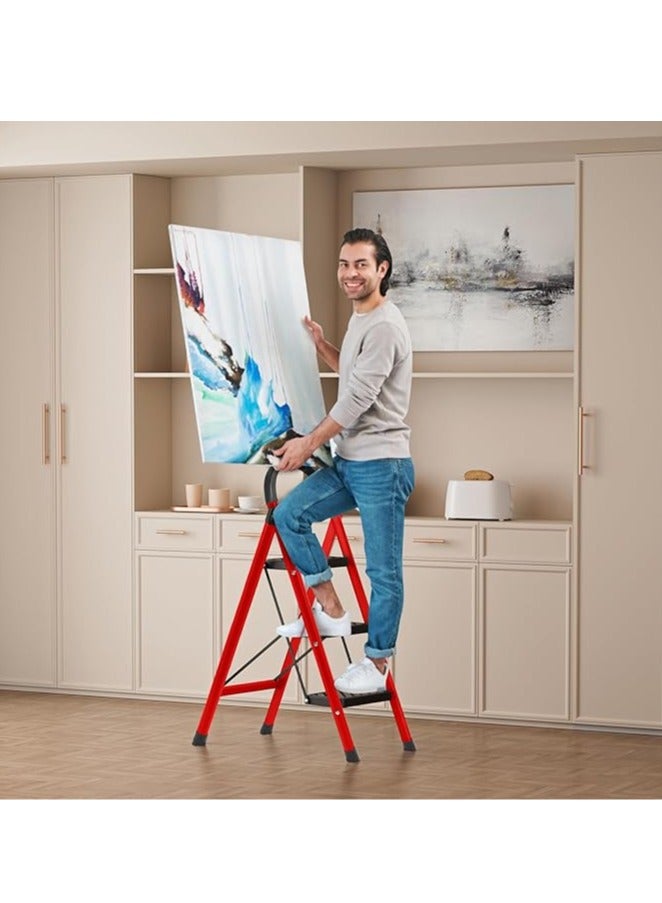 Arabest 3 Step Ladder Folding Step Stool with Wide Anti-Slip Pedal, Sturdy Steel Ladder, 3 Step Stool for Adults Portable Steel Step Stool, 330 lbs Capacity - Image 4