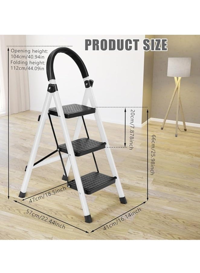 Arabest 3 Step Ladder Folding Step Stool with Wide Anti-Slip Pedal, Sturdy Steel Ladder, 3 Step Stool for Adults Portable Steel Step Stool, 330 lbs Capacity - Image 2