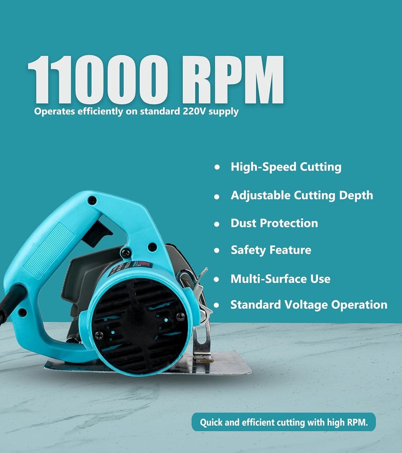 OMXE 5 In 1 Marble Cutter Machine 1400W, 4-Inch (110mm) Disc, 11,000 RPM | Adjustable Cutting Depth, Low Vibration Electric Cutter for Marble, Tile, Granite, Wood & Metal - Image 4