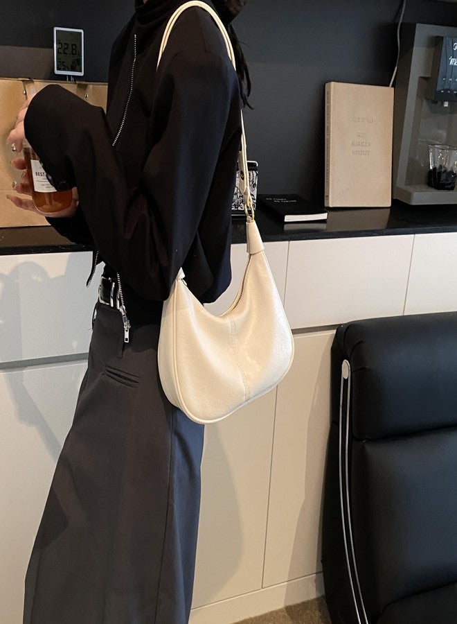 JYG Small Hobo Bags for Women Retro Crescent Shoulder Purse Fall Soft Crossbody Handbag 2025, Beige - Image 2
