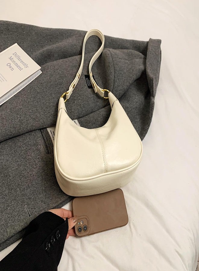 JYG Small Hobo Bags for Women Retro Crescent Shoulder Purse Fall Soft Crossbody Handbag 2025, Beige - Image 4