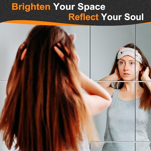 Delma Frameless Mirror Tiles 16"x12"x12 Pcs Wall Mounted, Shatter Resistant Full Length Tempered Glass Panels for Home Gym Bathroom Bedroom & Living Room Decor - Image 2