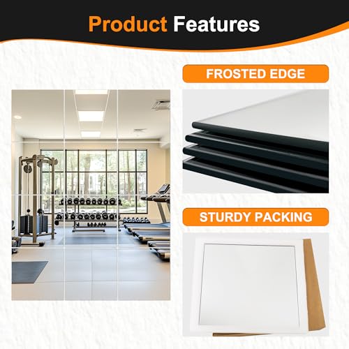 Delma Frameless Mirror Tiles 16"x12"x12 Pcs Wall Mounted, Shatter Resistant Full Length Tempered Glass Panels for Home Gym Bathroom Bedroom & Living Room Decor - Image 4