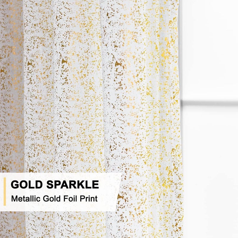 TERLYTEX Gold White Sheer Curtains, 90 Inch Long, Metallic Gold Foil Spots, Shimmer, Grommet, Privacy, 52 x 90 Inch, 2 Panels - Image 3