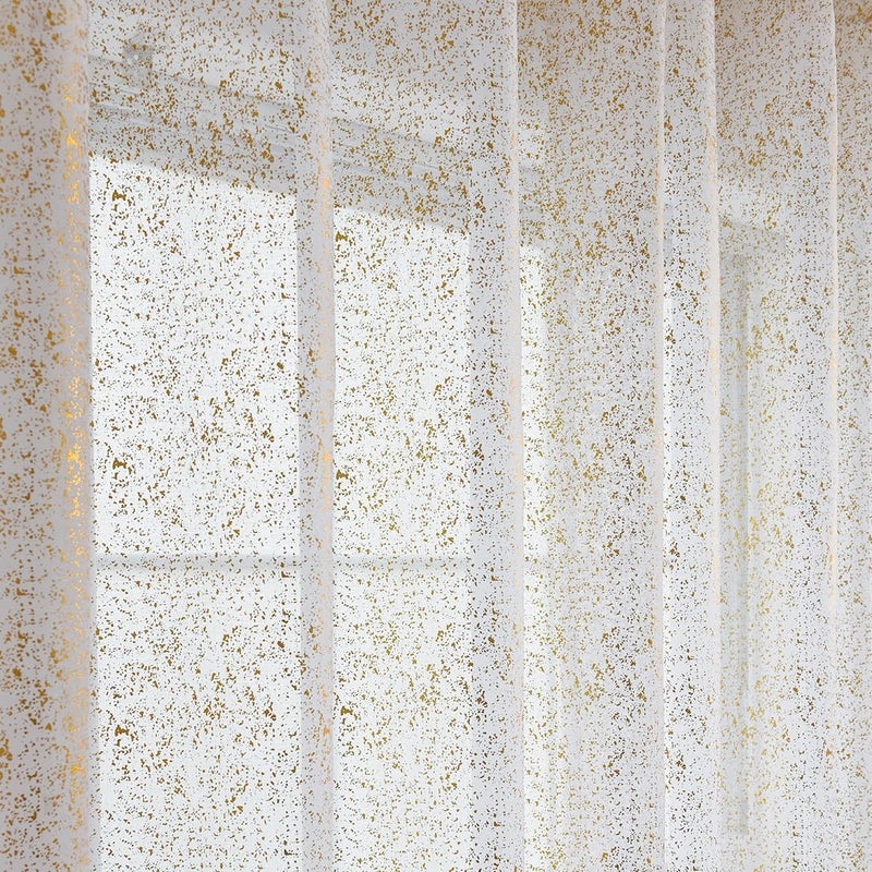 TERLYTEX Gold White Sheer Curtains, 90 Inch Long, Metallic Gold Foil Spots, Shimmer, Grommet, Privacy, 52 x 90 Inch, 2 Panels - Image 5