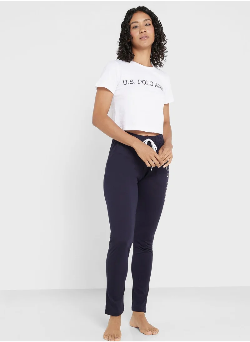يو اس بولو اسن Crew Neck Logo Crop Top
