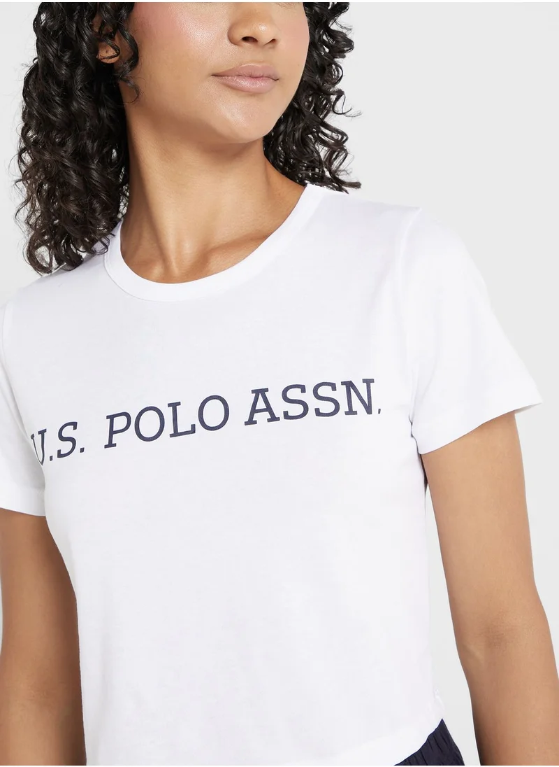 يو اس بولو اسن Crew Neck Logo Crop Top