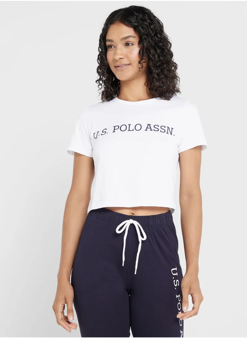 يو اس بولو اسن Crew Neck Logo Crop Top