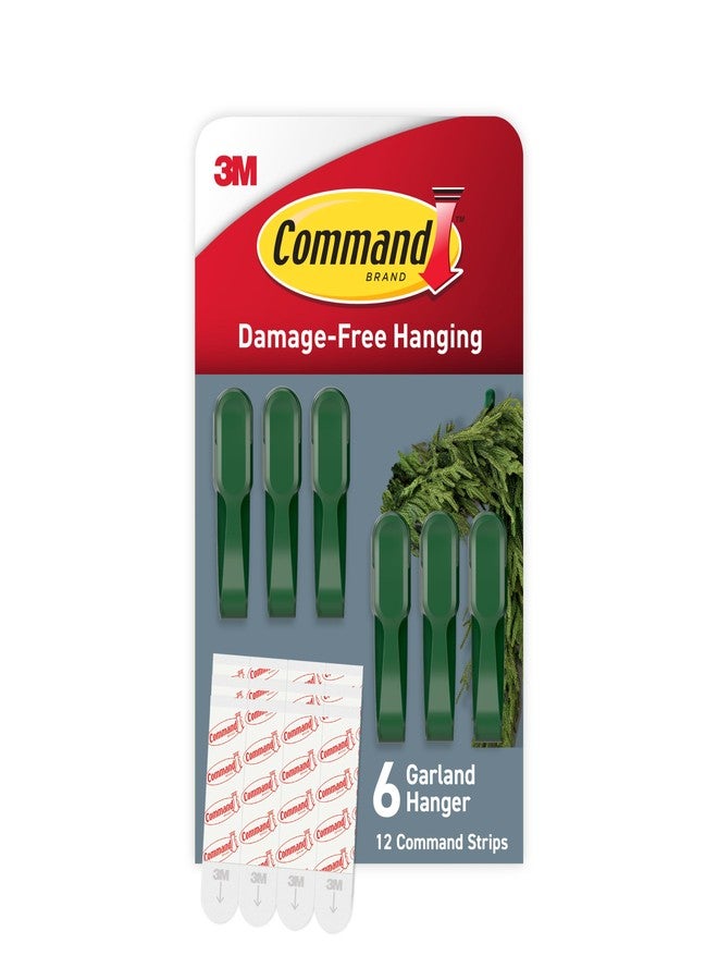 كوماند حامل أكاليل كوماند، حامل أكاليل للمدفأة لعرض الأكاليل والزينة الاحتفالية دون إحداث أي تلف أو ثقوب أو بقايا، يتحمل وزن 2 رطل، أخضر، عبوة من 6 قطع - Image 1