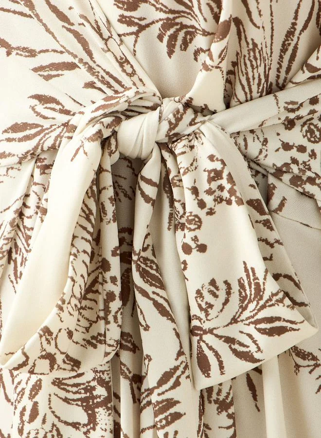 Ulla Popken Ulla Popken A-line Midi Dress with Knot Detail and Floral Print