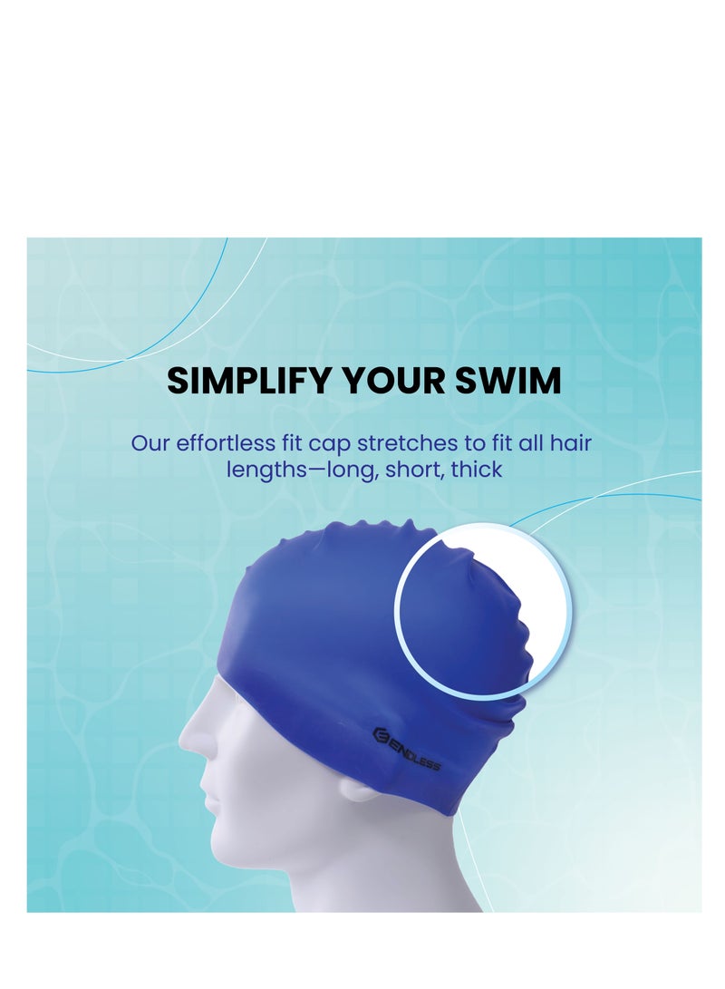ENDLESS  EL1019 Classic Comfortable Plain Silicon Swimming Cap | Material : Silicon | Fully Elastic Waterproof Swimming Cap for Long and Short Hair with Thicker Edge | For Adults, Women and Men - Image 2