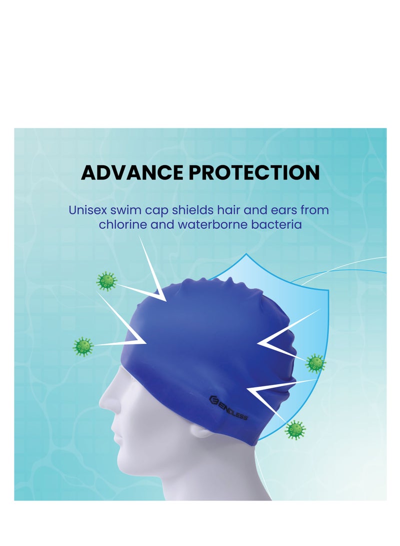 ENDLESS  EL1019 Classic Comfortable Plain Silicon Swimming Cap | Material : Silicon | Fully Elastic Waterproof Swimming Cap for Long and Short Hair with Thicker Edge | For Adults, Women and Men - Image 3
