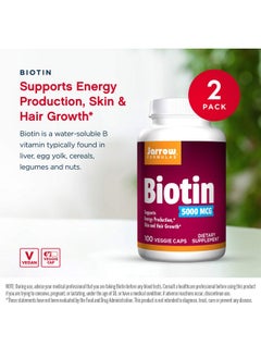 jarrow formulas Biotin 5000 Mcg 100 Veggie Caps Pack Of 2 Supports Skin  Hair Growth Lipid Metabolism  Energy Production Atp 200 Total Servings  - Image 4