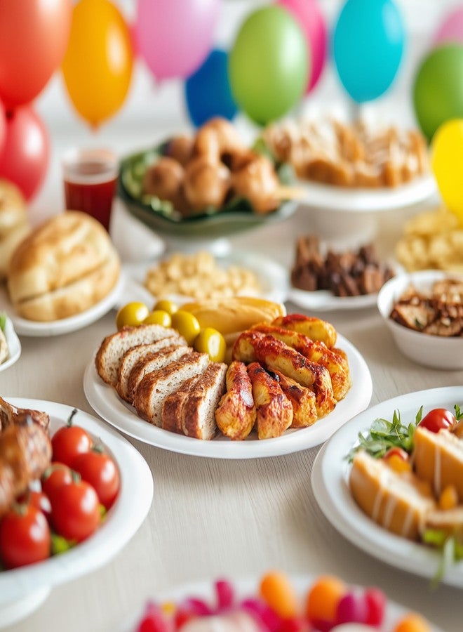 Freshware أطباق ورقية فريش وير - أطباق قابلة للتصرف 9 بوصة، أطباق عشاء قابلة للتحلل من قصب السكر - أدوات مائدة ثقيلة لتحمل الطعام الساخن - آمنة للاستخدام في الميكروويف والفريزر، أدوات مائدة قابلة للتكديس - 150 حزمة، 9 بوصة - Image 4