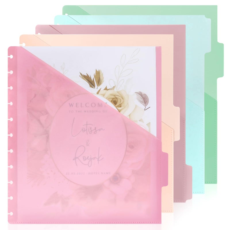 WANGDEFA DiscBound Dividers with Pockets DiscBound Binder Dividers Letter Size Plastic Dividers with Tabs Disc Bound Planner Supplies Tabs Binder File Dividers Index Dividers for Notebooks Office Meeting (5) - Image 1