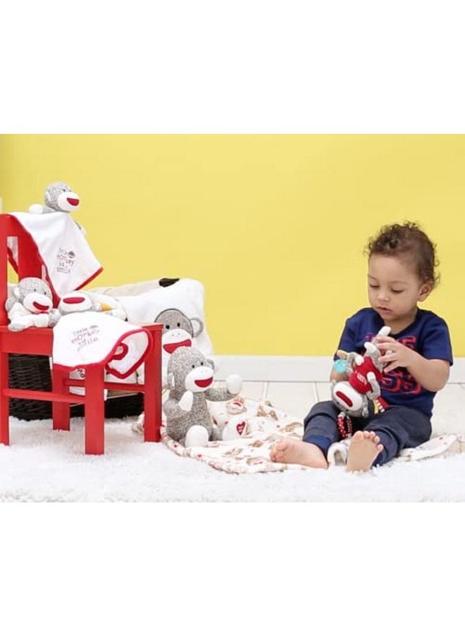 Baby Starters - Super Soft Sock Monkey Baby Blanket For Newborns And New Moms (Ivory And Red 30"X40") - Image 1