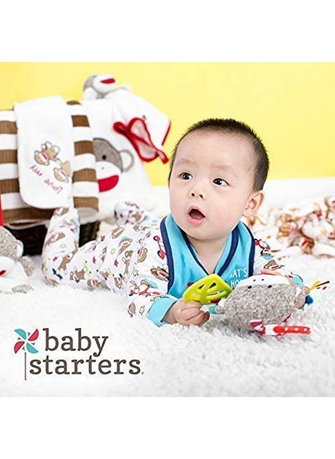 Baby Starters - Super Soft Sock Monkey Baby Blanket For Newborns And New Moms (Ivory And Red 30"X40") - Image 1