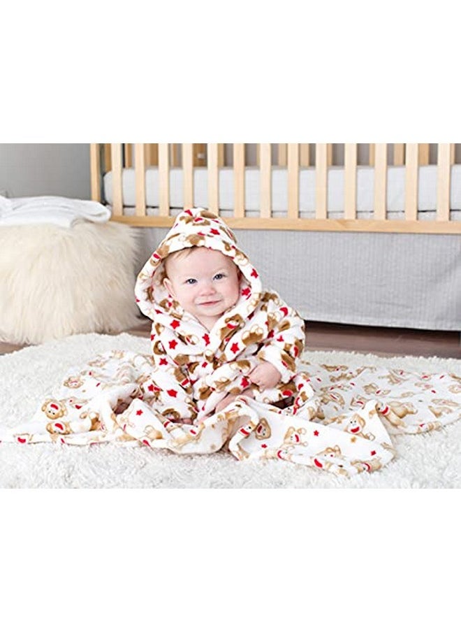 Baby Starters - Super Soft Sock Monkey Baby Blanket For Newborns And New Moms (Ivory And Red 30"X40") - Image 1