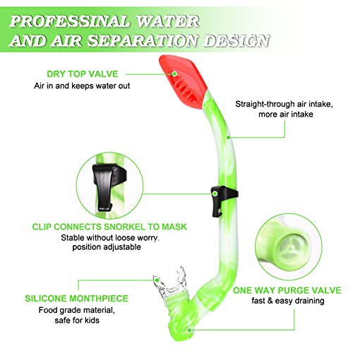 ACQCES Kids Snorkel Set Dry Top Snorkeling Gear for Kids Youth Boys Girls Junior Age 5-15,Tempered Glass Swimming Diving Mask and Snorkel Set 180 Degree Panoramic View (Green) - Image 4