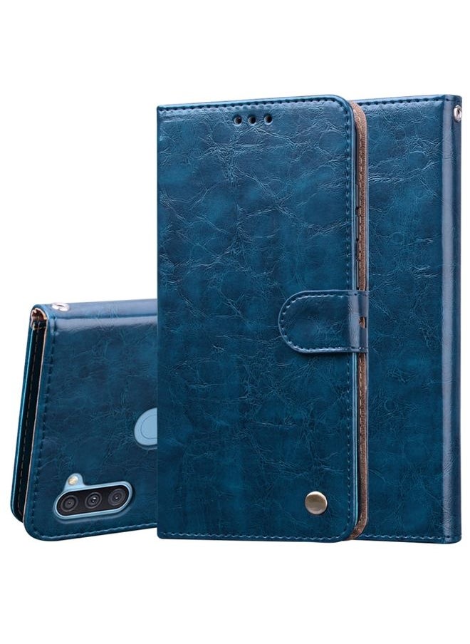 Generic Case Cover For Samsung Galaxy A11 Business Style Oil Wax Texture Horizontal Flip Leather Case with Holder & Card Slots & Wallet Royal Blue 