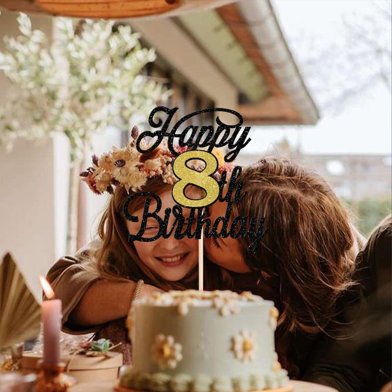 RSSTARXI 1 حزمة سعيدة كعكة عيد الميلاد الثامنة ، توببر بريق 8 رائع الديكور كعكة الرائعة مرحبا 8 هتافات حتى 8 سنوات كعكة اختيار لزخارف حفل الذكرى السنوية الثامنة السعيدة - Image 5