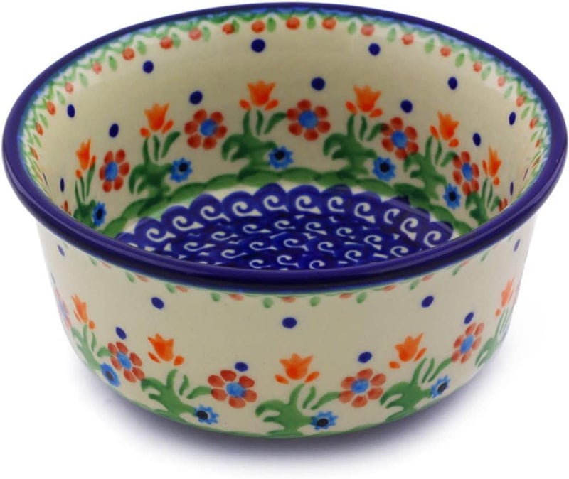 Polmedia Polish Pottery Authentic Polish Pottery Bowl 5inch in Spring Flowers Design Handmade in Bolesawiec Poland by Ceramika Bona  Certificate of Authenticity - Image 5