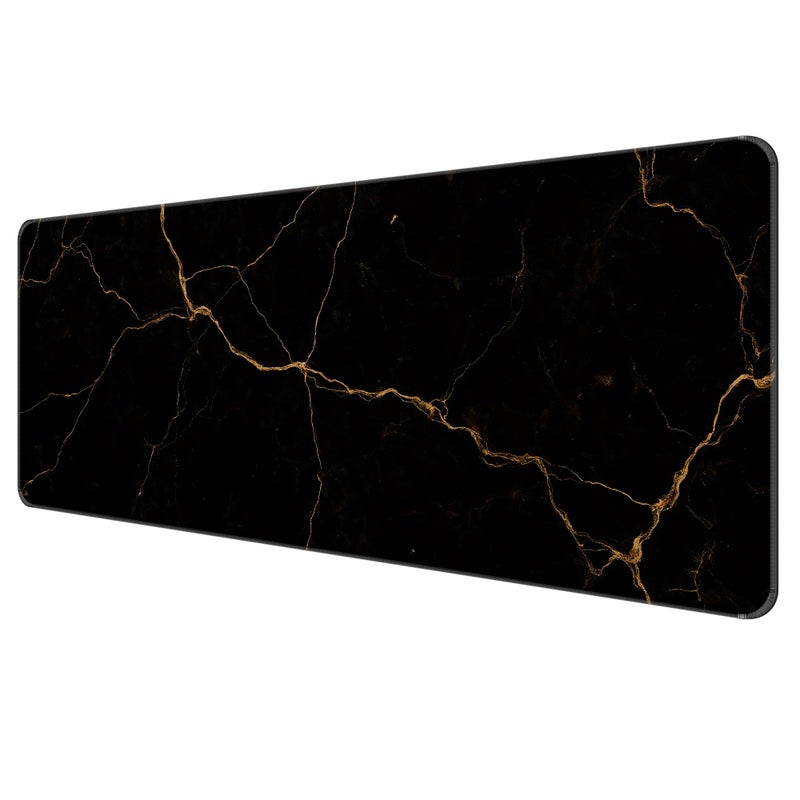 Dynippy Thin Extended Gaming Mouse Pad ï¼ˆ31.5 * 11.8 * 0.08 inchï¼‰ with Stitched Edges Large Mousepad Long XXL Keyboard and Mouse pad Desk Mat for Gaming Office & Home - Black Gold Marble - Image 1