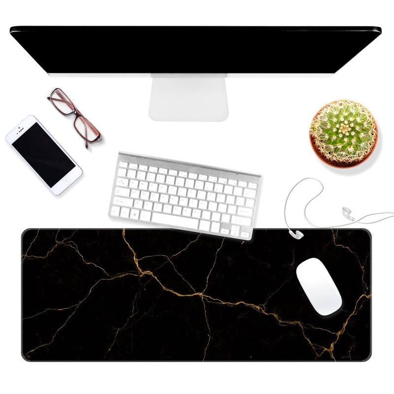 Dynippy Thin Extended Gaming Mouse Pad ï¼ˆ31.5 * 11.8 * 0.08 inchï¼‰ with Stitched Edges Large Mousepad Long XXL Keyboard and Mouse pad Desk Mat for Gaming Office & Home - Black Gold Marble - Image 3