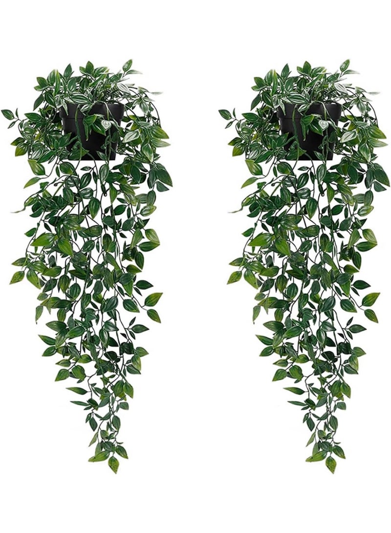 Arabest Artificial Hanging Plants, 2pcs artificial plants indoors in pots, Greenery Fake Plants Decor, Small Artificial Plants in Pots, Fake Potted Plants, Faux Plants for Wall Home Room Office Decor - Image 1