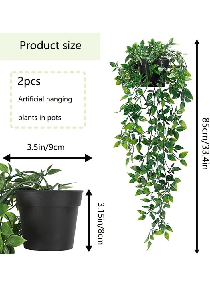 Arabest Artificial Hanging Plants, 2pcs artificial plants indoors in pots, Greenery Fake Plants Decor, Small Artificial Plants in Pots, Fake Potted Plants, Faux Plants for Wall Home Room Office Decor - Image 3