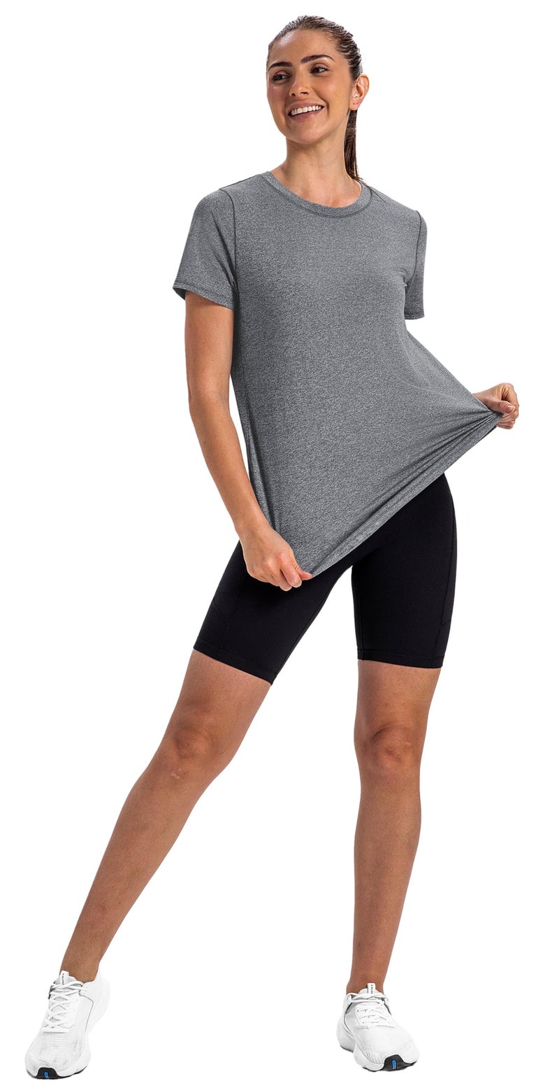 NIASHOT Short Sleeve Shirts for Women Workout Yoga Tops Sun Protection Hiking Clothing Summer Outfits Rash Guard Grey XL - Image 4