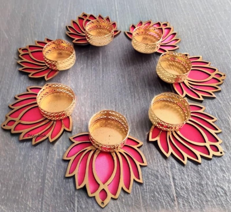Kavya fashion Kavya Fashion Handmade Lotus Floor Decoration Reusable Rangoli for Puja Decor|Tealight Candle Holder|Lotus Diya fo |Lamp Temple Decoration|Lotus Deepam for Goddess Worship| (25)  - Image 3