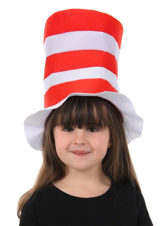 elope Dr. Seuss Cat in the Hat Kids Costume Hat Accessory- Striped Stovepipe Hat with Brim - Officially Licensed, Red, Standard - Image 1