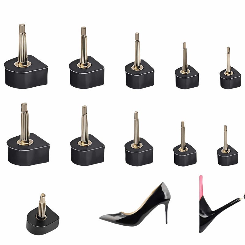 RyanDesign 10 Pairs High Heel Tips Replacement - U/Cap Style, 2.4mm & 3mm Metal Core, 5 Sizes (8-12mm) | Durable Non-Slip Heel Caps for Women's Shoes | Quiet, Quick DIY Installation (Black) - Image 1